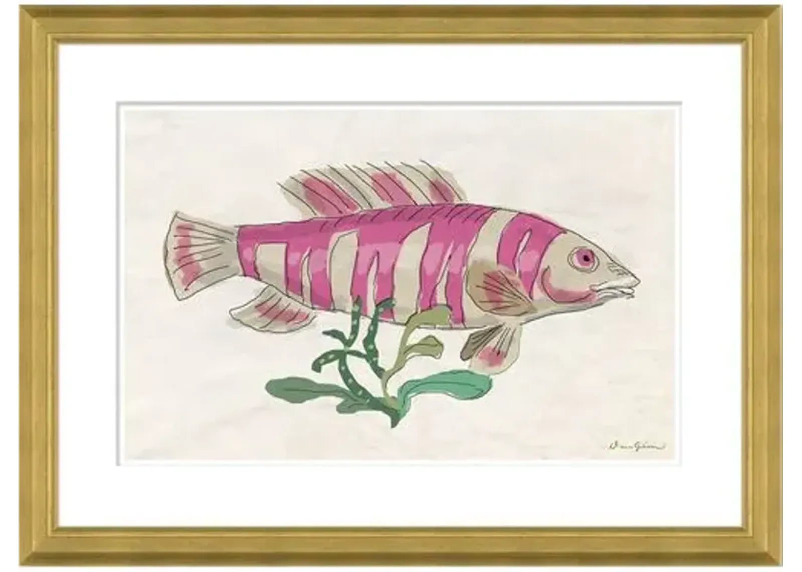 Dana Gibson - Fish Plaque Pink Stripe - Soicher Marin - Gold