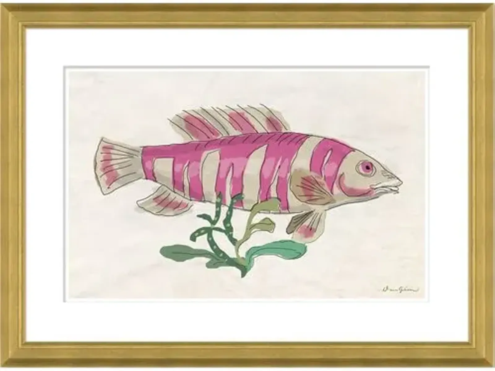 Dana Gibson - Fish Plaque Pink Stripe - Soicher Marin - Gold