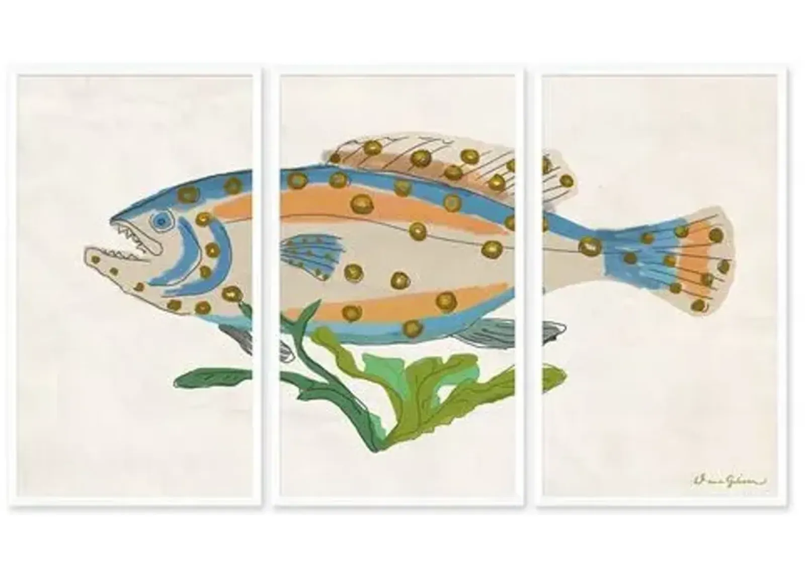 Dana Gibson - Blue Trout Triptych - Soicher Marin - White