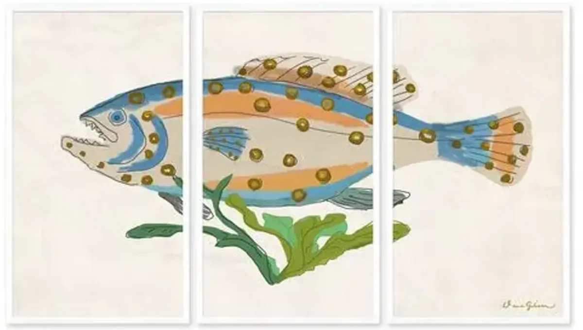 Dana Gibson - Blue Trout Triptych - Soicher Marin - White