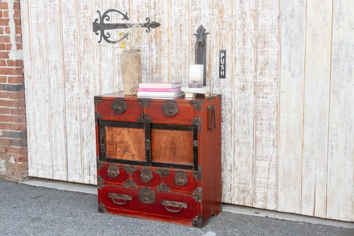 Antique Iron Bound Japanese Cabinet - de-cor - Red