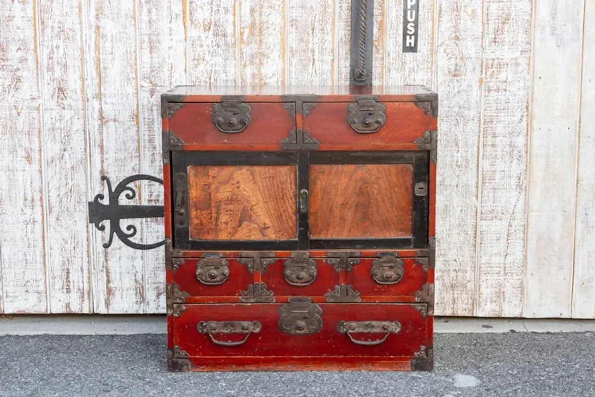 Antique Iron Bound Japanese Cabinet - de-cor - Red