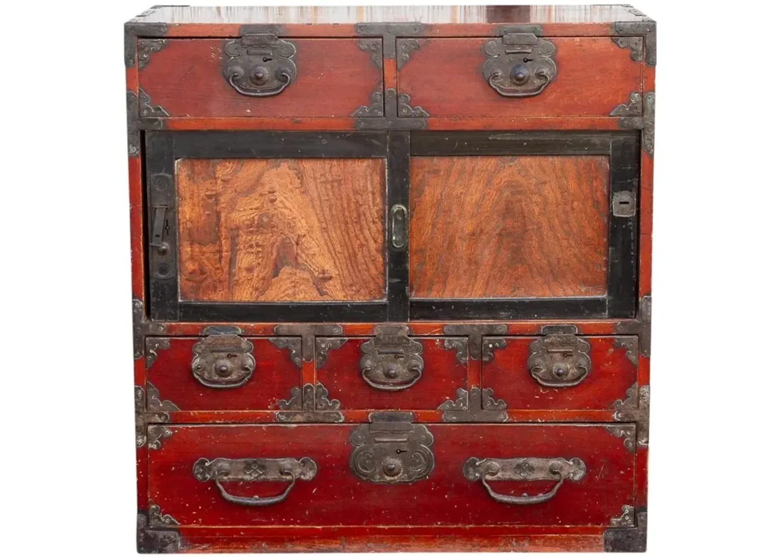 Antique Iron Bound Japanese Cabinet - de-cor - Red