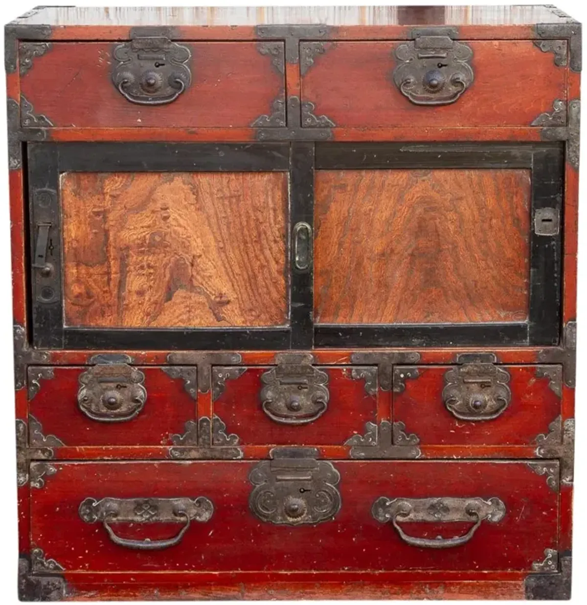 Antique Iron Bound Japanese Cabinet - de-cor - Red