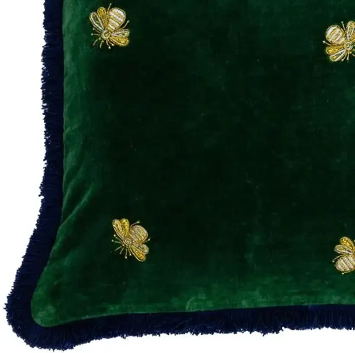 Bee Fringe 20x20 Pillow - Green Velvet - Joanna Buchanan