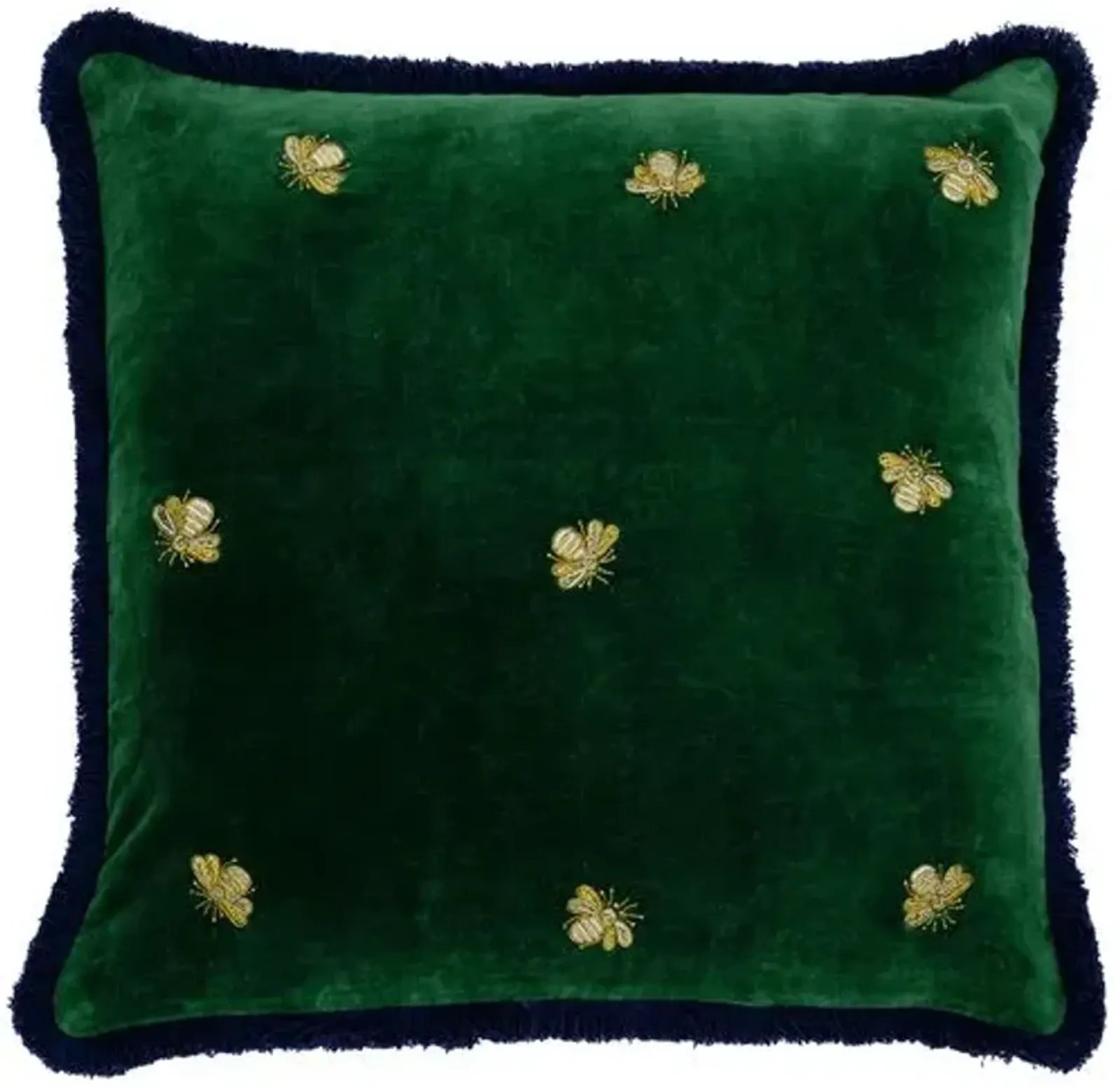 Bee Fringe 20x20 Pillow - Green Velvet - Joanna Buchanan