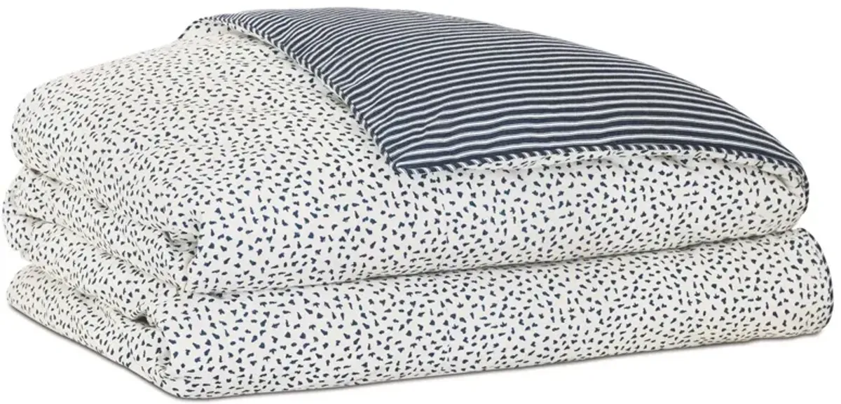 Claire Speckled Duvet Cover, White/Indigo