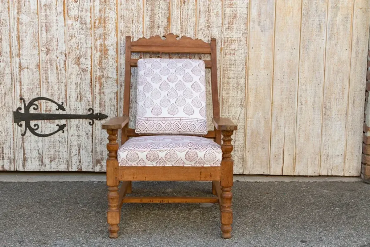 Antique Block Printed Plantation Chair - de-cor - Brown