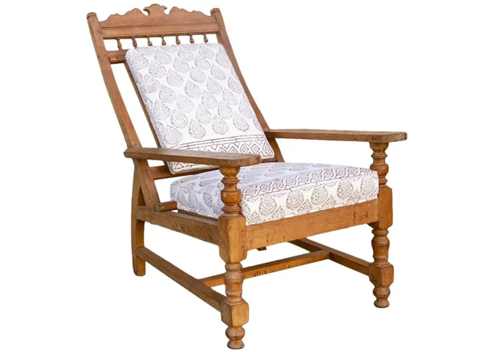 Antique Block Printed Plantation Chair - de-cor - Brown