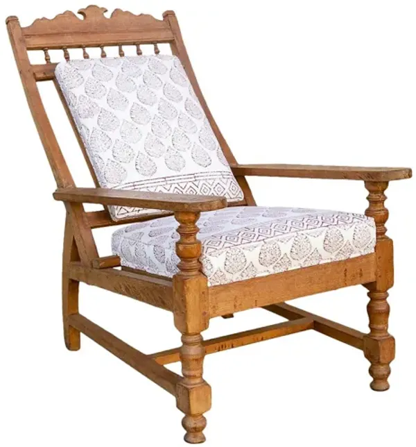 Antique Block Printed Plantation Chair - de-cor - Brown