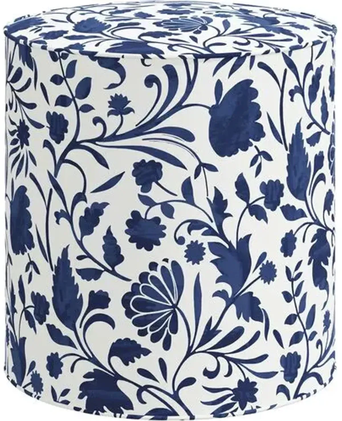 Harper Vine Floral Ottoman - Blue