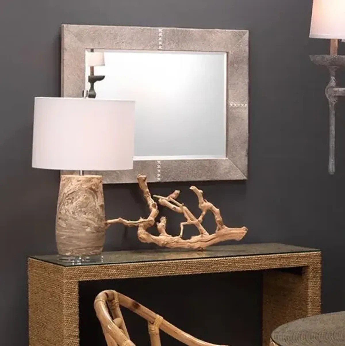 Cross Stitch Hide Rectangle Wall Mirror - Gray - Jamie Young Co.