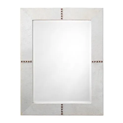 Cross Stitch Hide Rectangle Wall Mirror - White - Jamie Young Co.