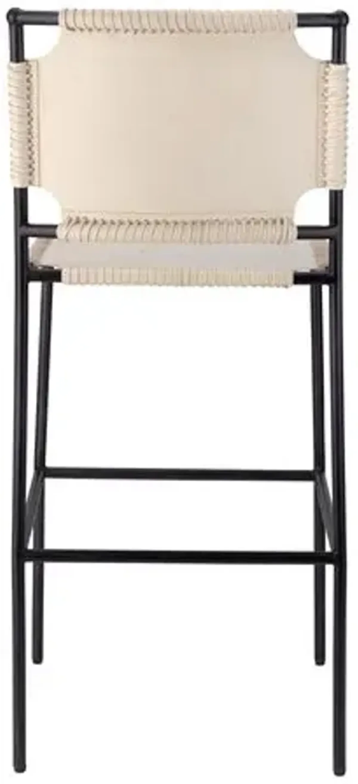 Asher Leather Barstool - Off-White/Black - Jamie Young Co.