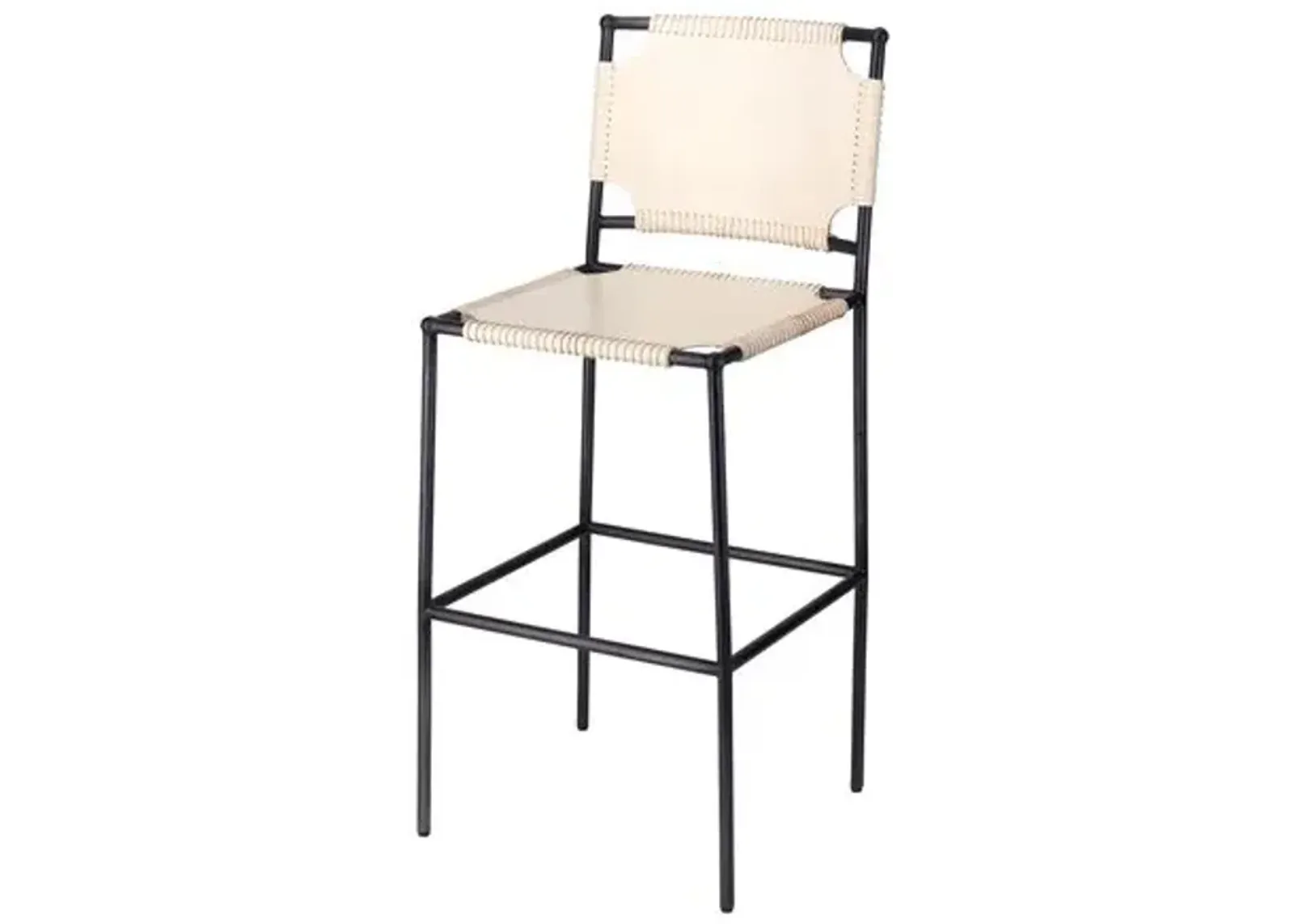 Asher Leather Barstool - Off-White/Black - Jamie Young Co.