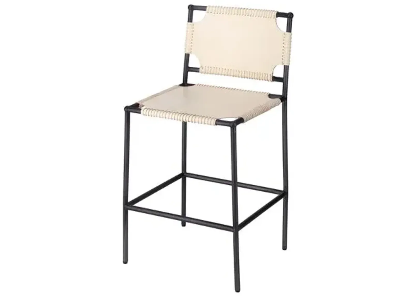 Asher Leather Counter Stool - Off-White/Black - Jamie Young Co.