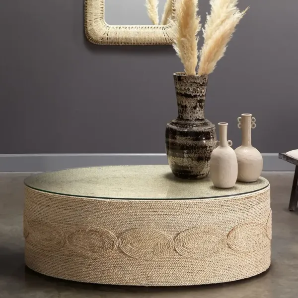 Barbados Rope Oval Coffee Table, Off-White