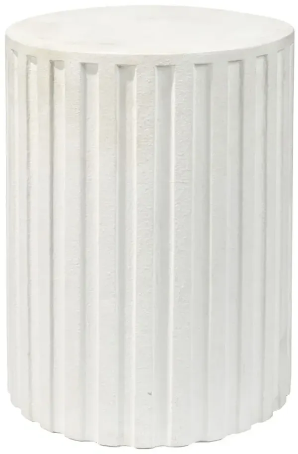 Fluted Column Cement Side Table, White