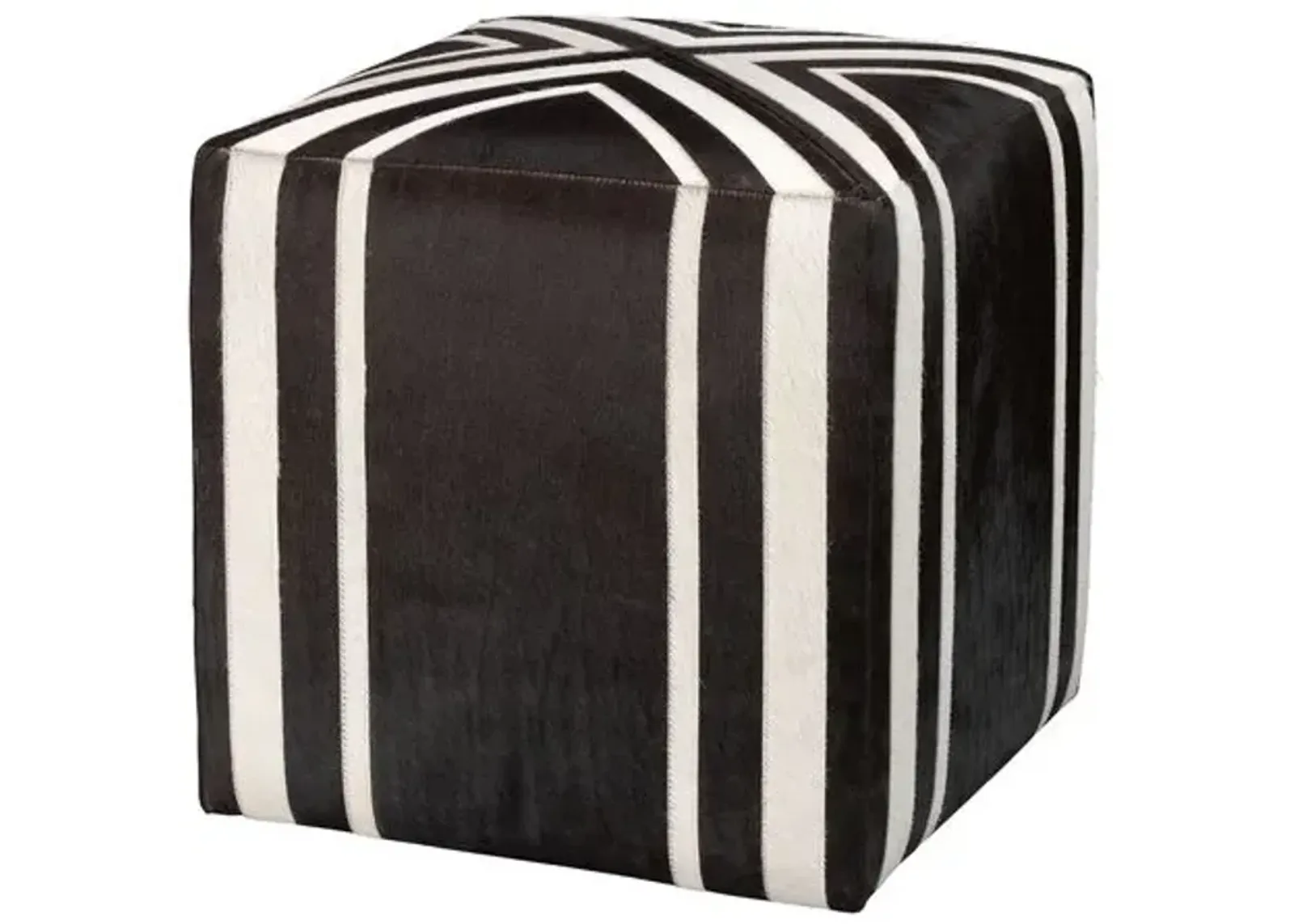 Nantucket Criss Cross Hide Ottoman - Espresso/White - Jamie Young Co. - Black