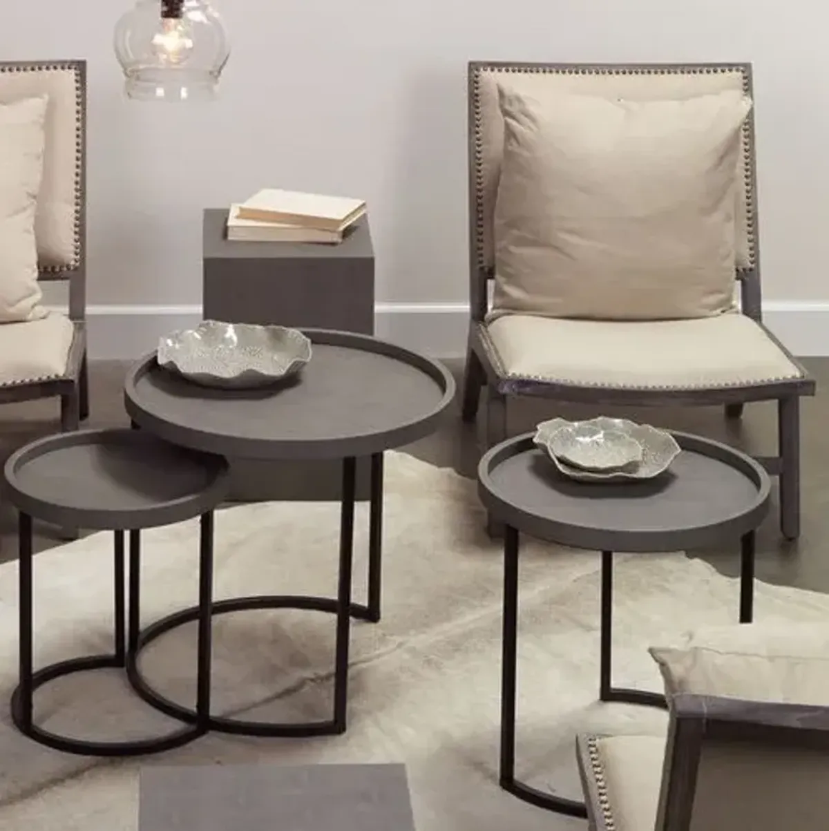 Set of 3 Maddox Nesting Tables - Gray/Black - Jamie Young Co.