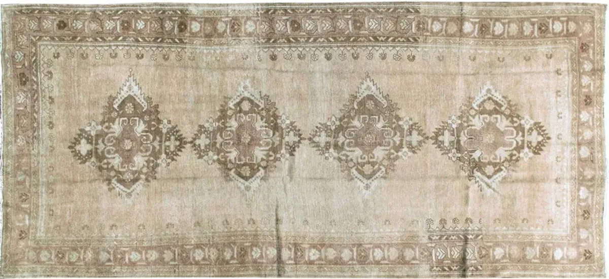 Turkish Oushak Rug Runner 4'10 X 11'8 - Beige - Beige