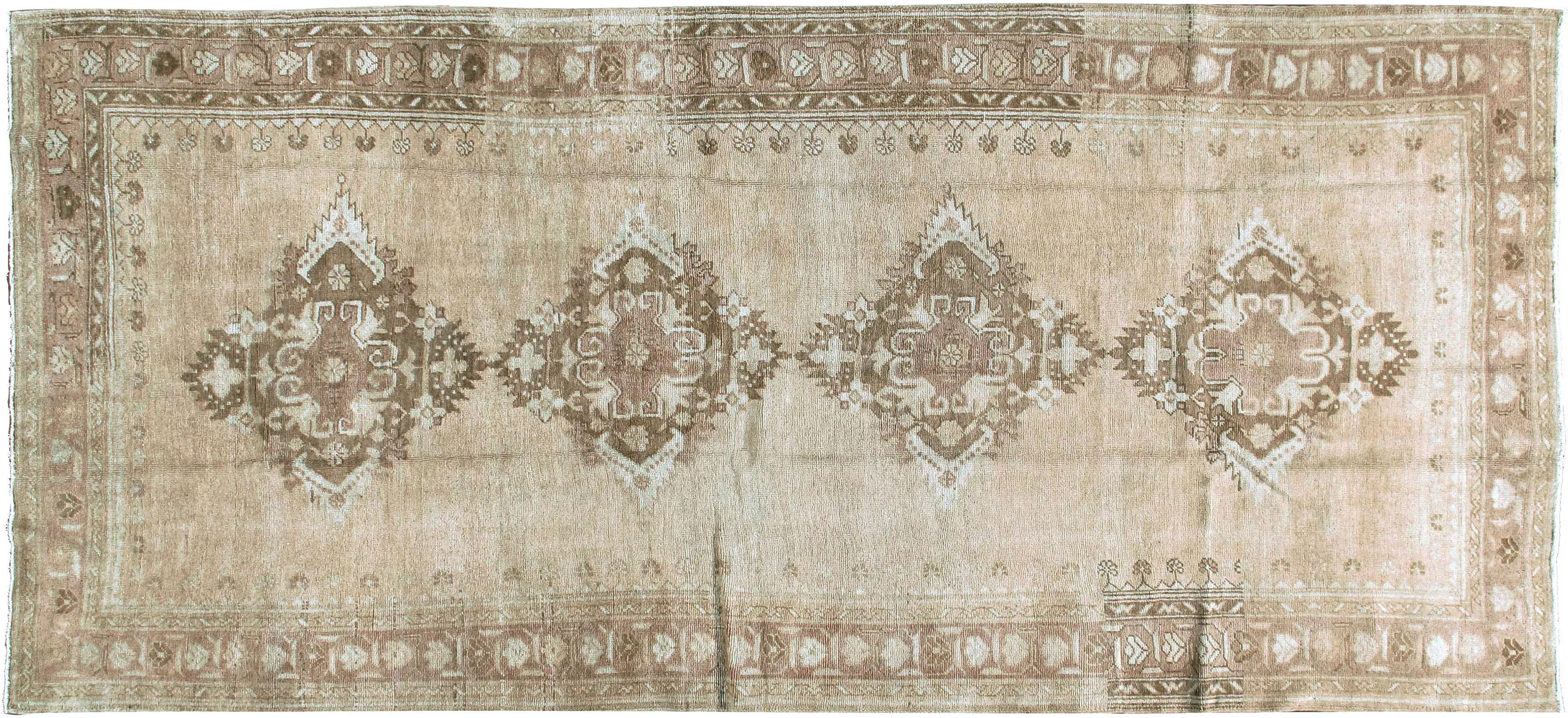 Turkish Oushak Rug Runner 4'10 X 11'8 - Beige - Beige