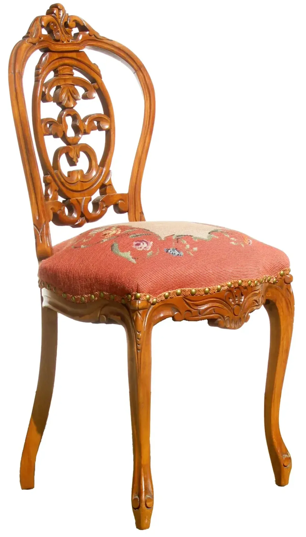 Carved Wood/Needlepoint Chairs - Set of 2 - Chez Vous - Brown