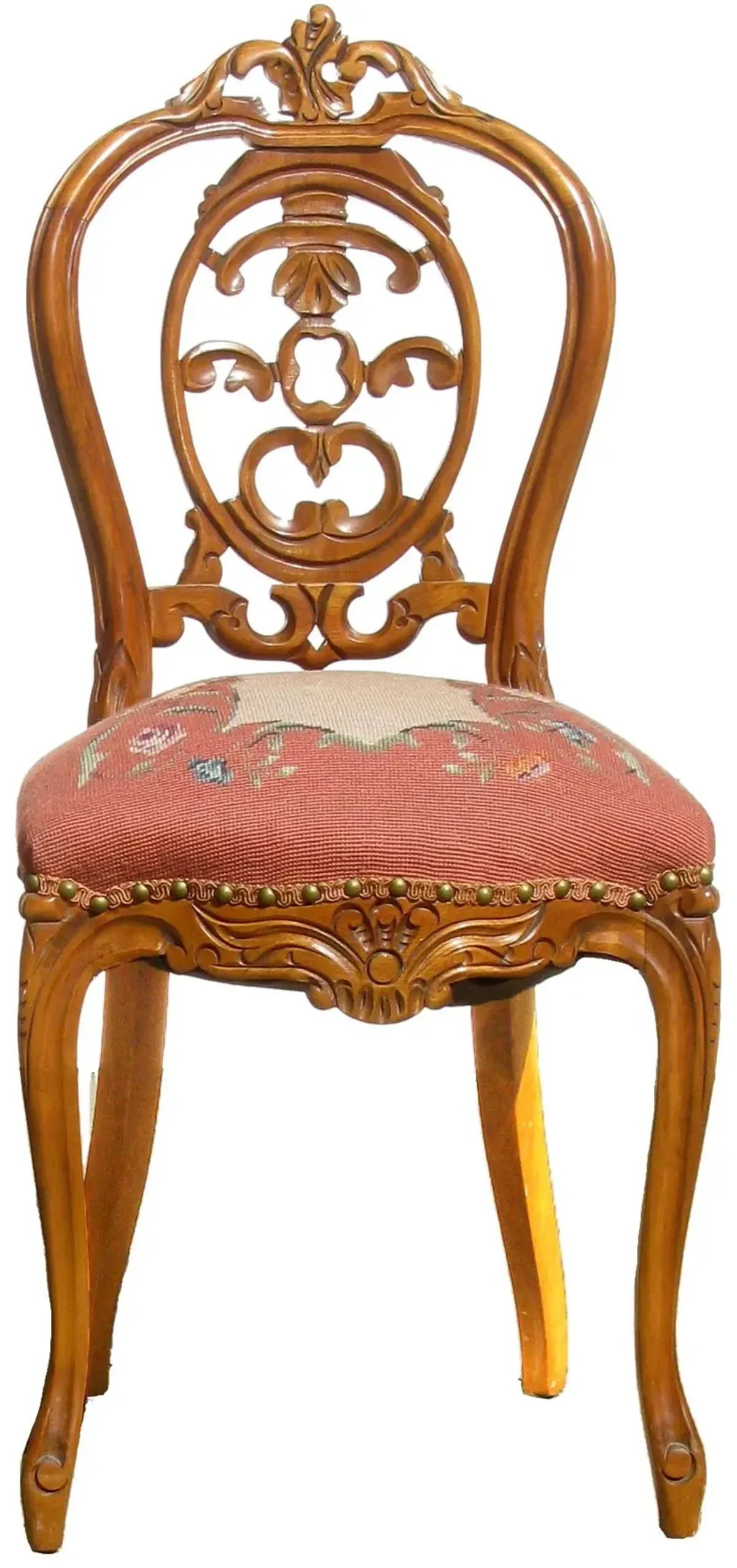 Carved Wood/Needlepoint Chairs - Set of 2 - Chez Vous - Brown