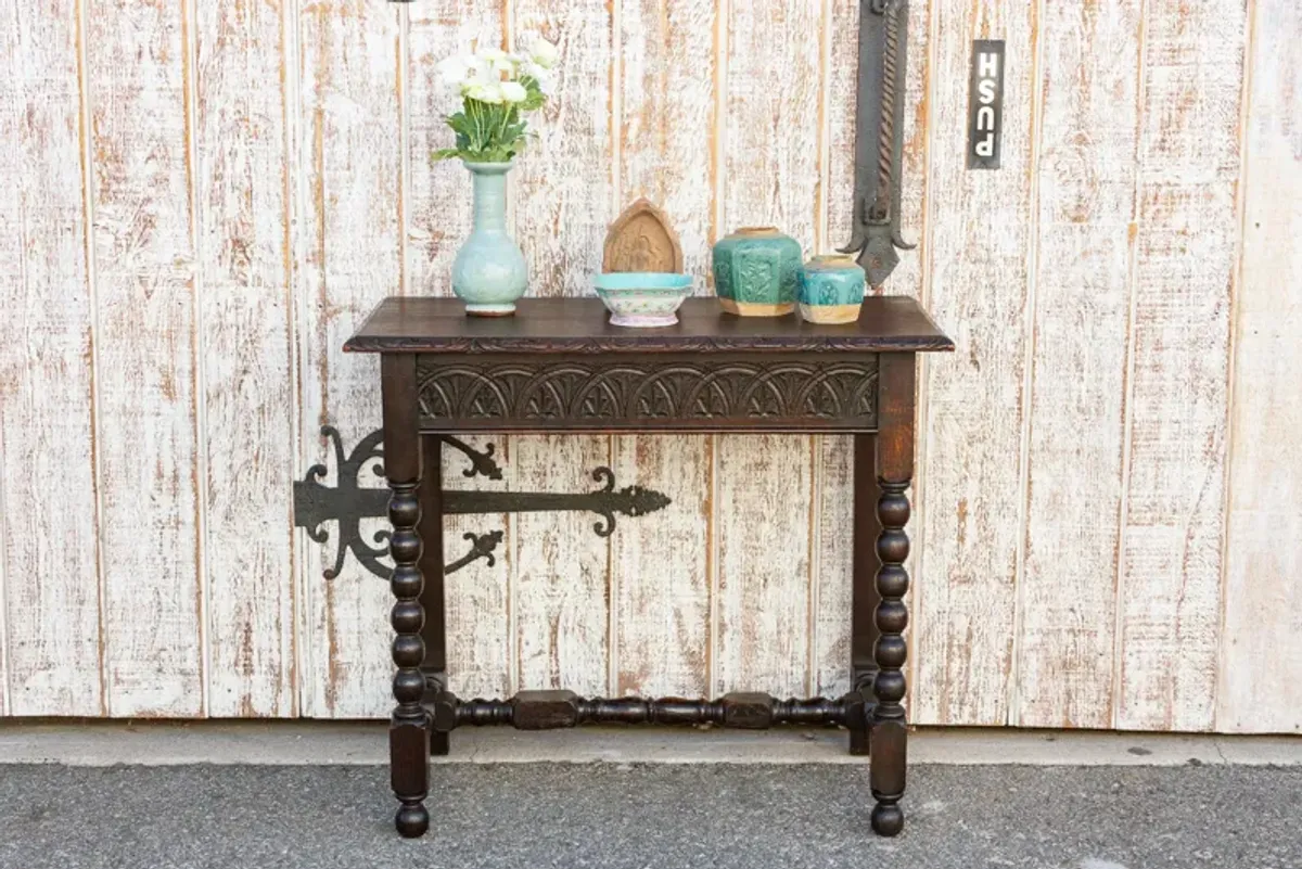 Antique Carved Oak English Tavern Table - de-cor - Brown