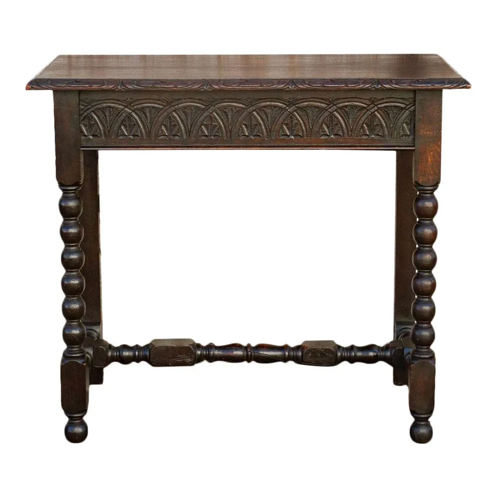 Antique Carved Oak English Tavern Table - de-cor - Brown