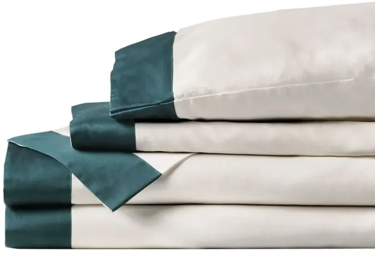Izaro Border Sheet Set, Ivory/Emerald