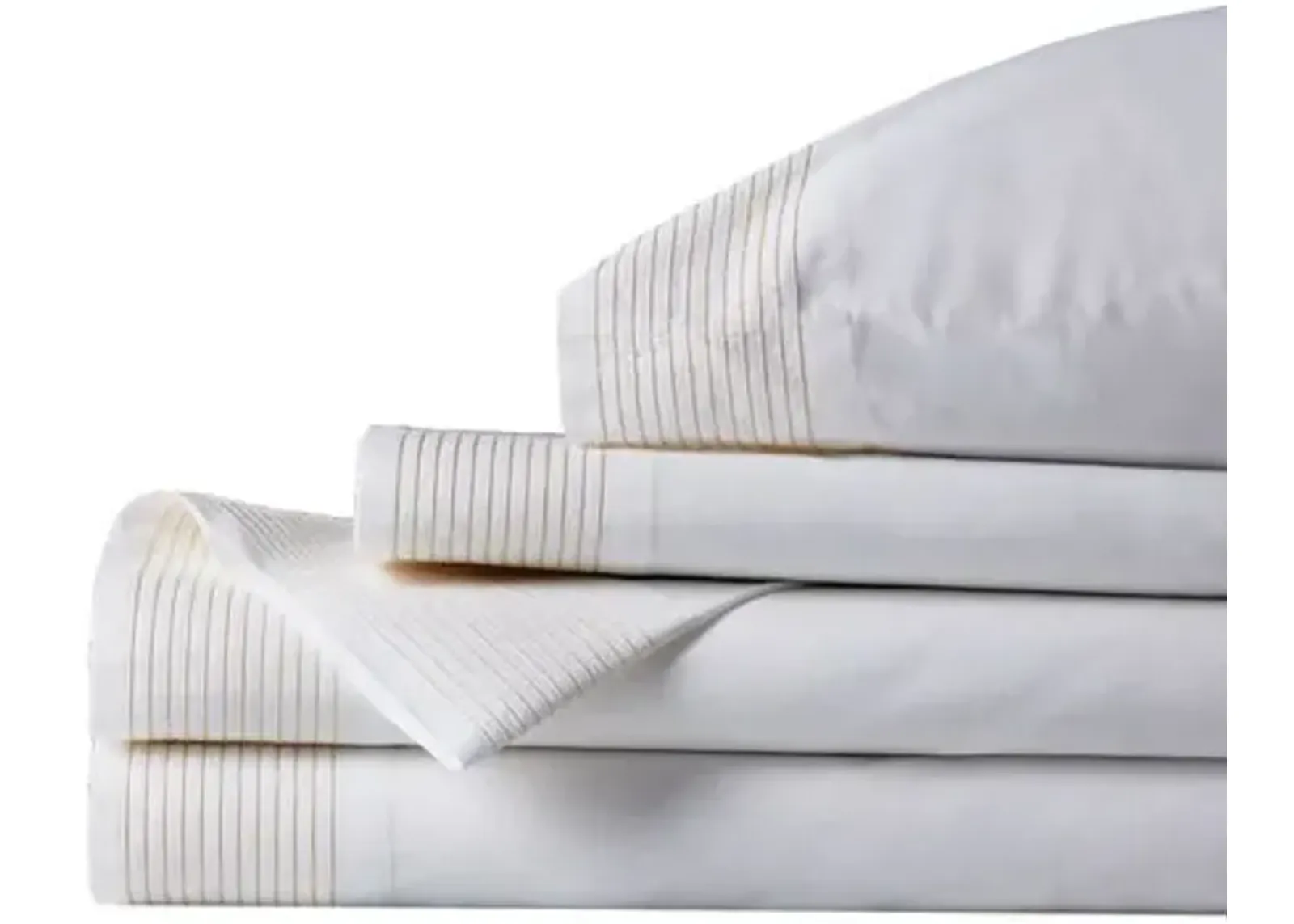 Marsden Striped Sheet Set - White/Bisque - Beige, 300 Thread Count, Egyptian Cotton Sateen, Soft and Luxurious