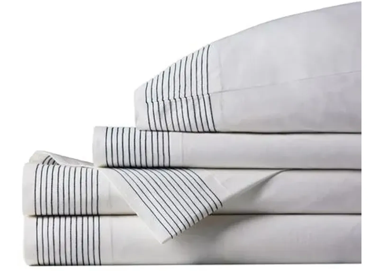 Marsden Striped Sheet Set - White/Navy - Blue, 300 Thread Count, Egyptian Cotton Sateen, Soft and Luxurious