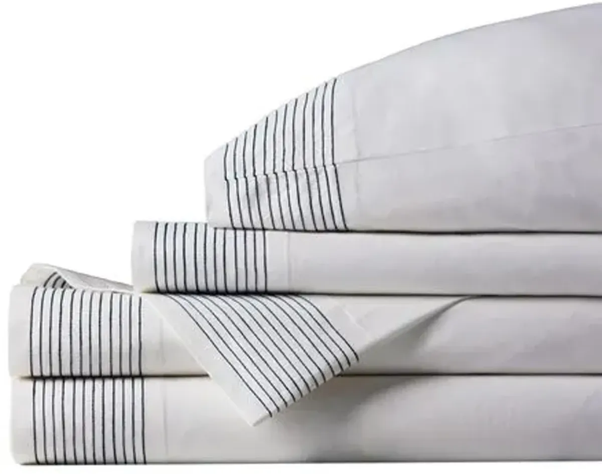 Marsden Striped Sheet Set - White/Navy - Blue, 300 Thread Count, Egyptian Cotton Sateen, Soft and Luxurious