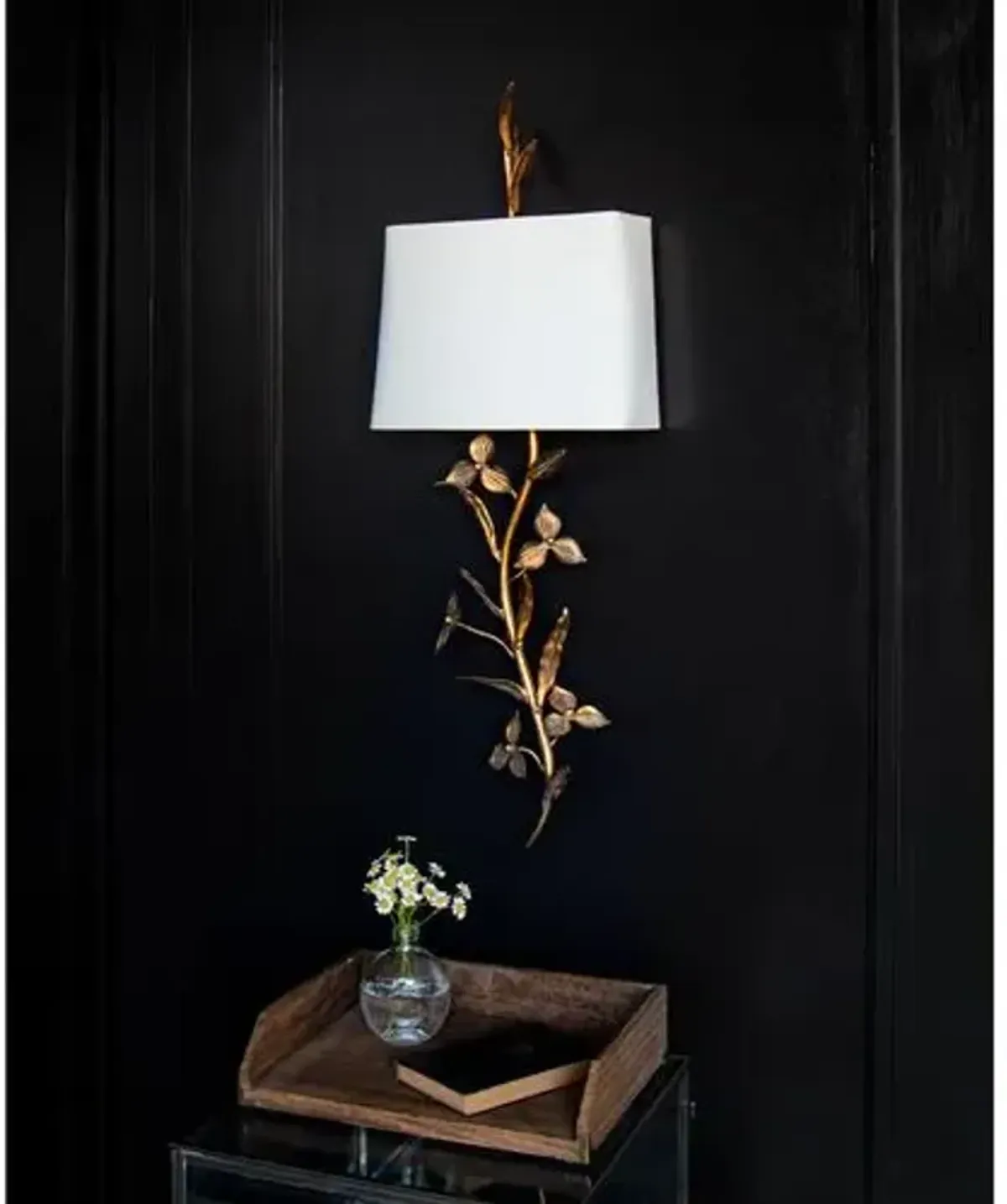 Southern Living Trillium Shaded Sconce - Natural Brass - Regina Andrew - Gold