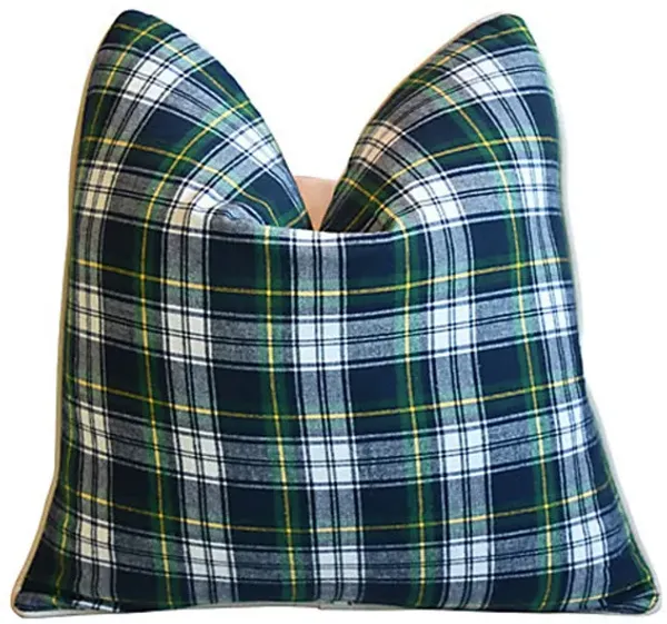 Green, Blue & White Tartan Plaid Pillow