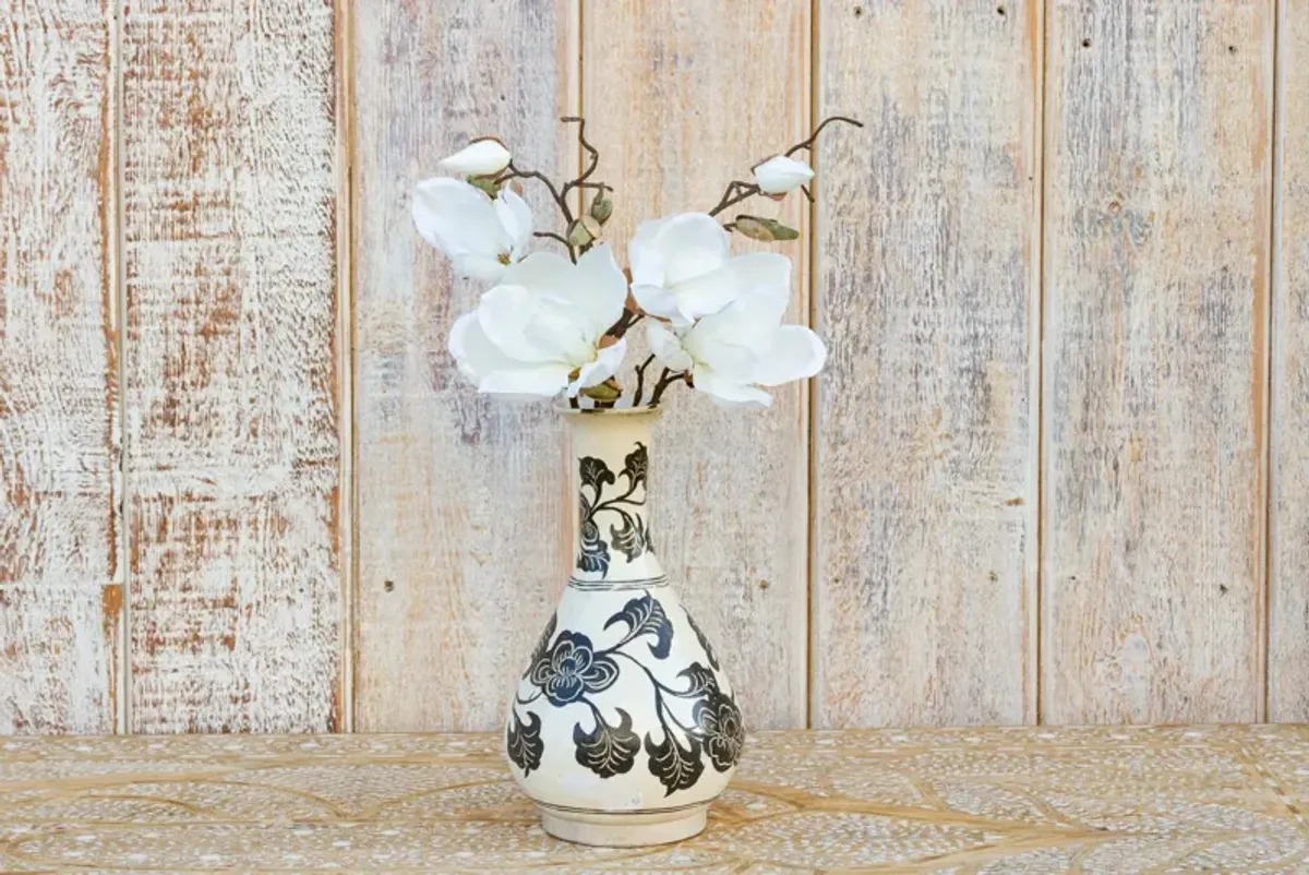 Vintage Black & White Asian Floral Vase - de-cor