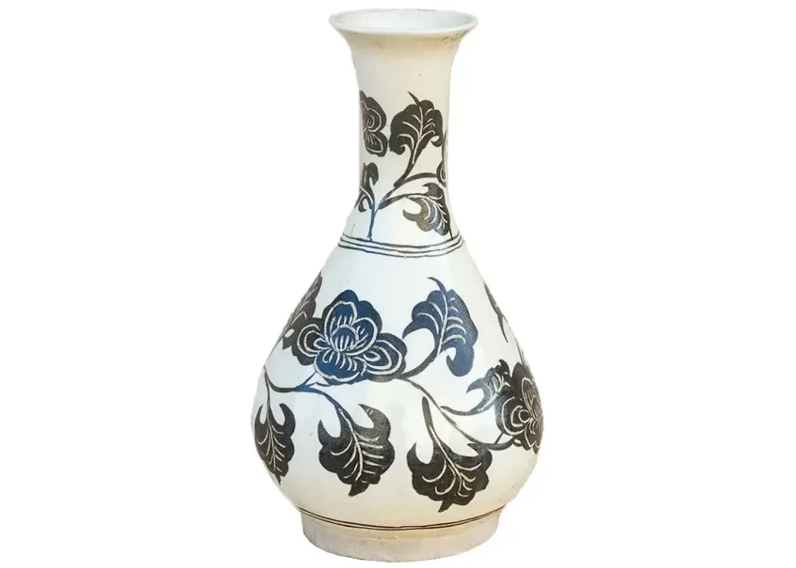 Vintage Black & White Asian Floral Vase - de-cor