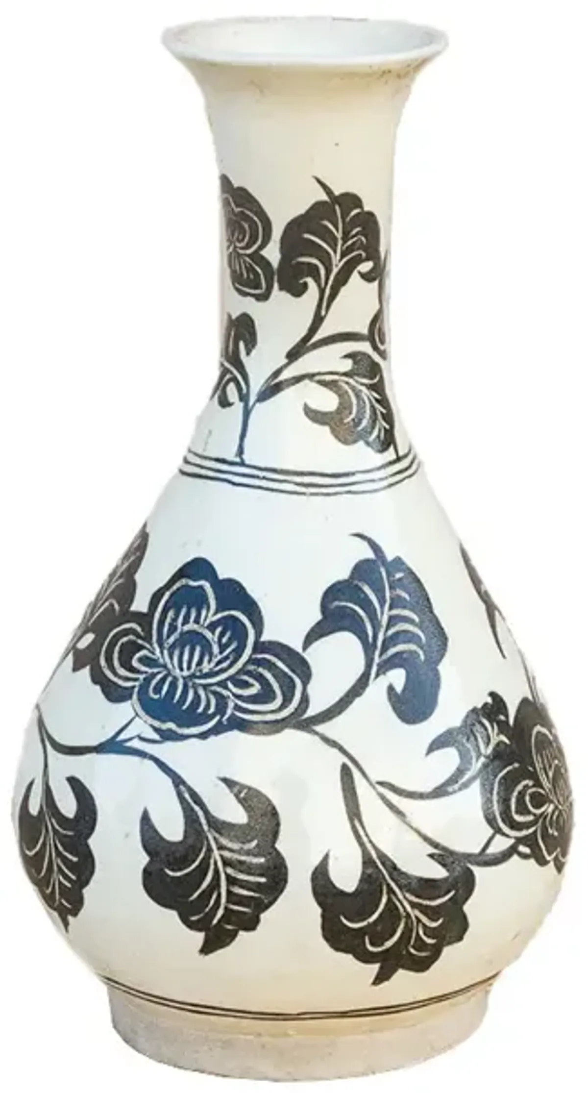 Vintage Black & White Asian Floral Vase - de-cor