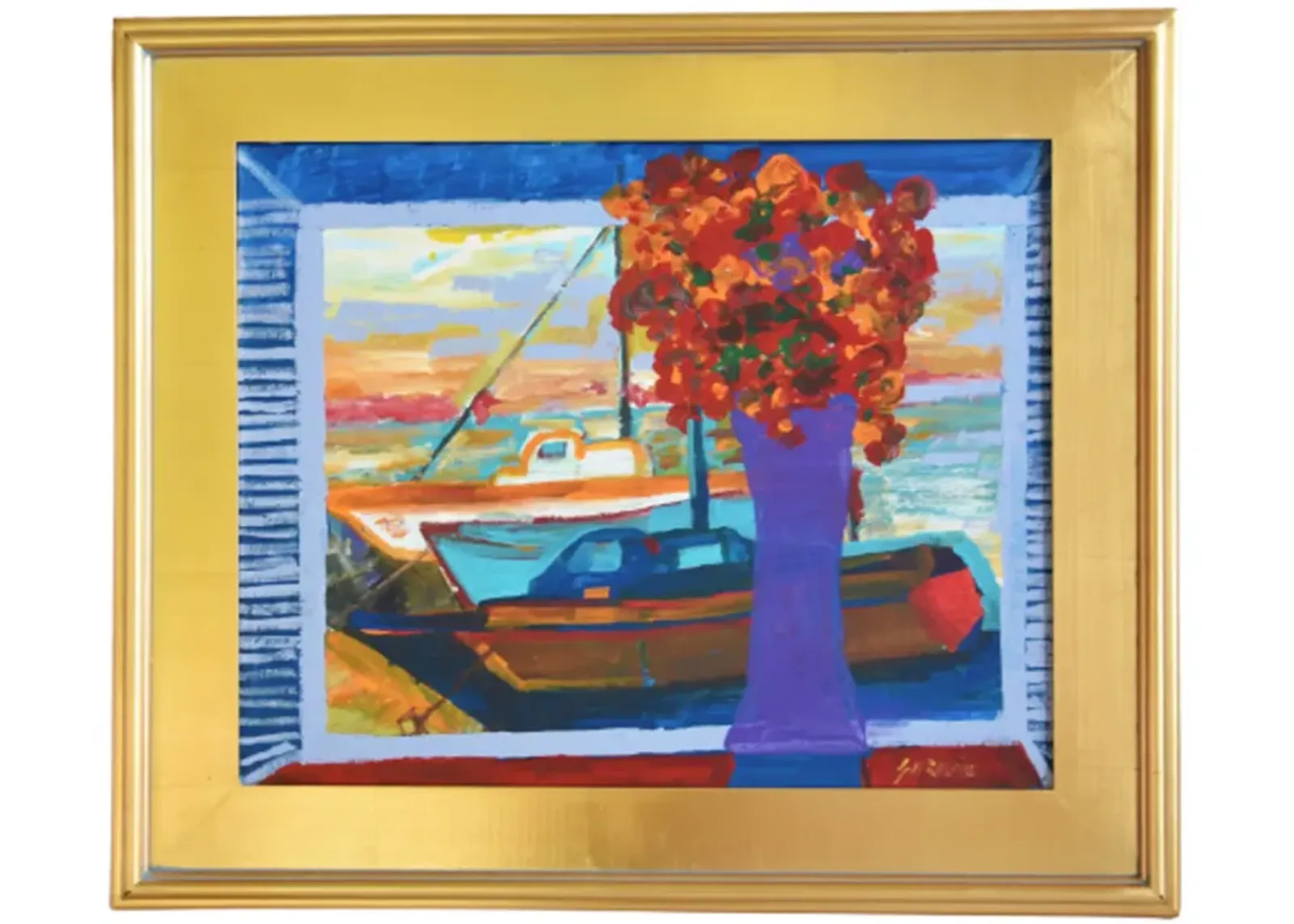 Juan Guzman Nautical & Floral Painting - blue