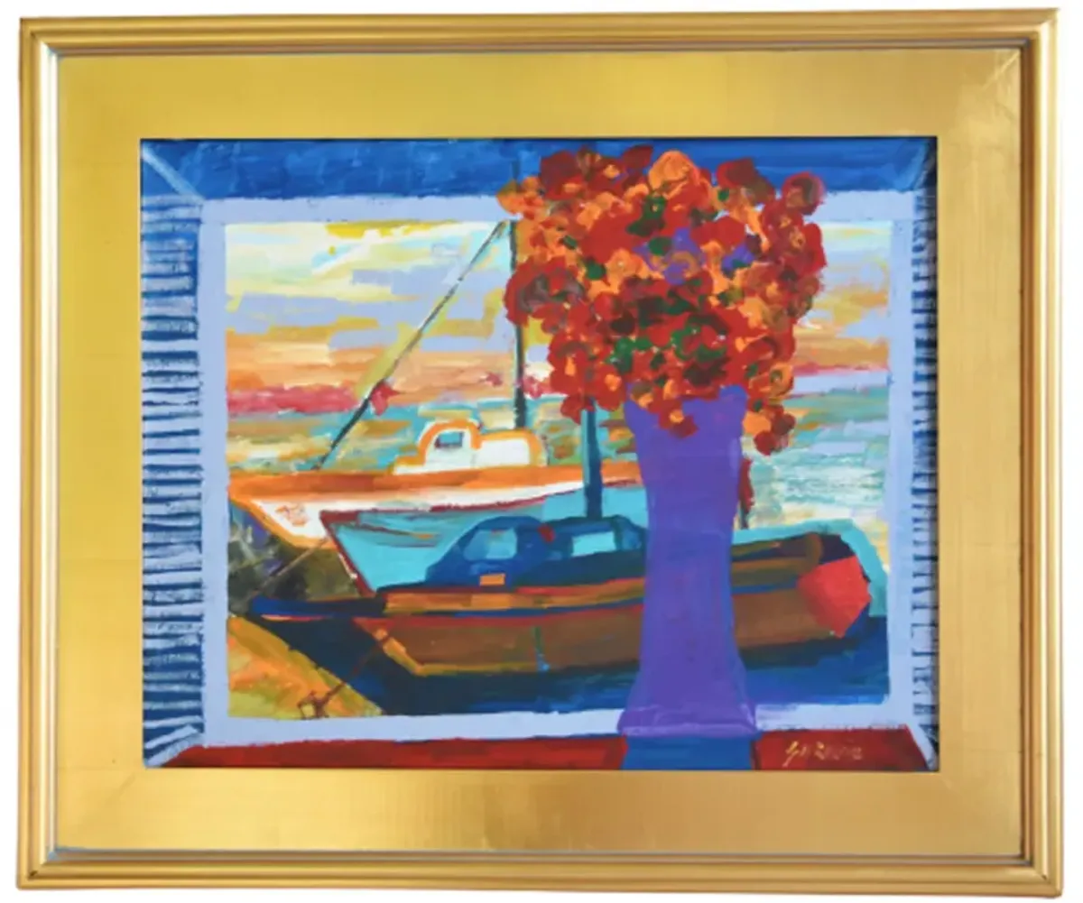 Juan Guzman Nautical & Floral Painting - blue