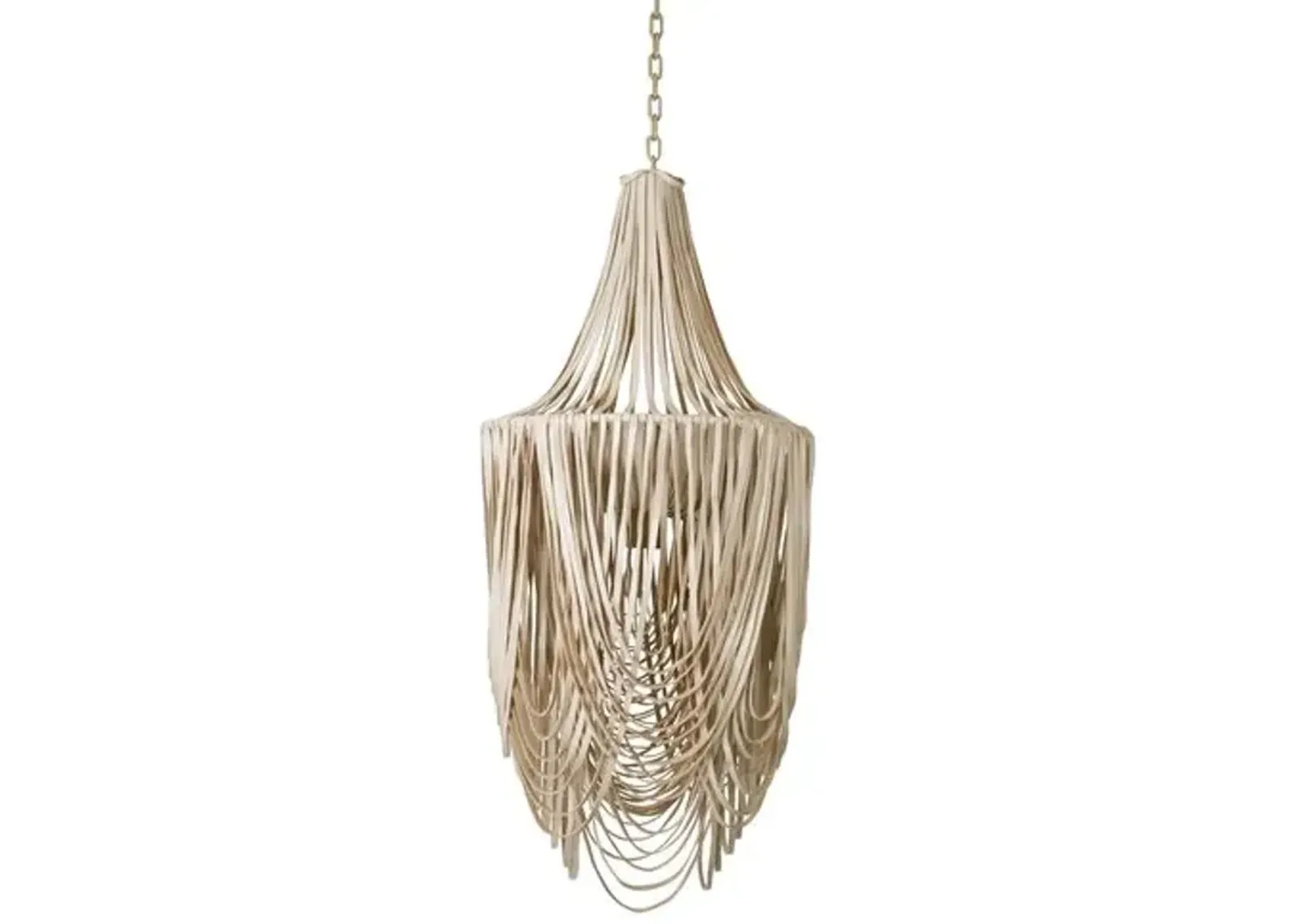 Whisper Leather Small-Long Chandelier - Cream - Ngala Trading Co. - Handcrafted - Beige