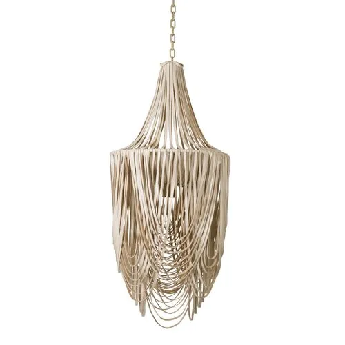 Whisper Leather Small-Long Chandelier - Cream - Ngala Trading Co. - Handcrafted - Beige