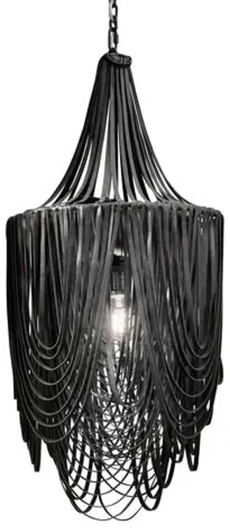 Whisper Leather Small-Long Chandelier - Black - Ngala Trading Co. - Handcrafted