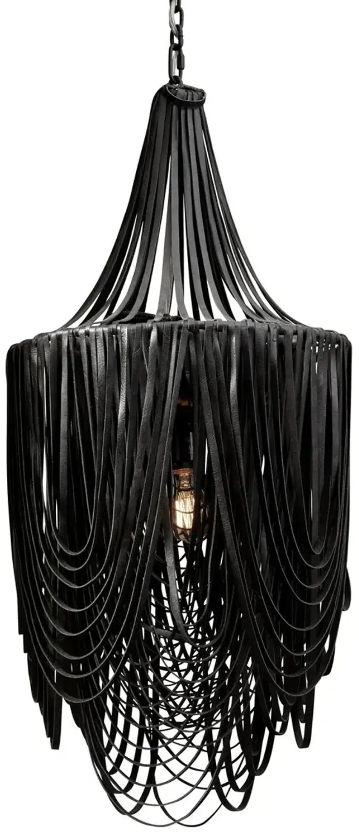 Whisper Leather Small-Long Chandelier - Black - Ngala Trading Co. - Handcrafted