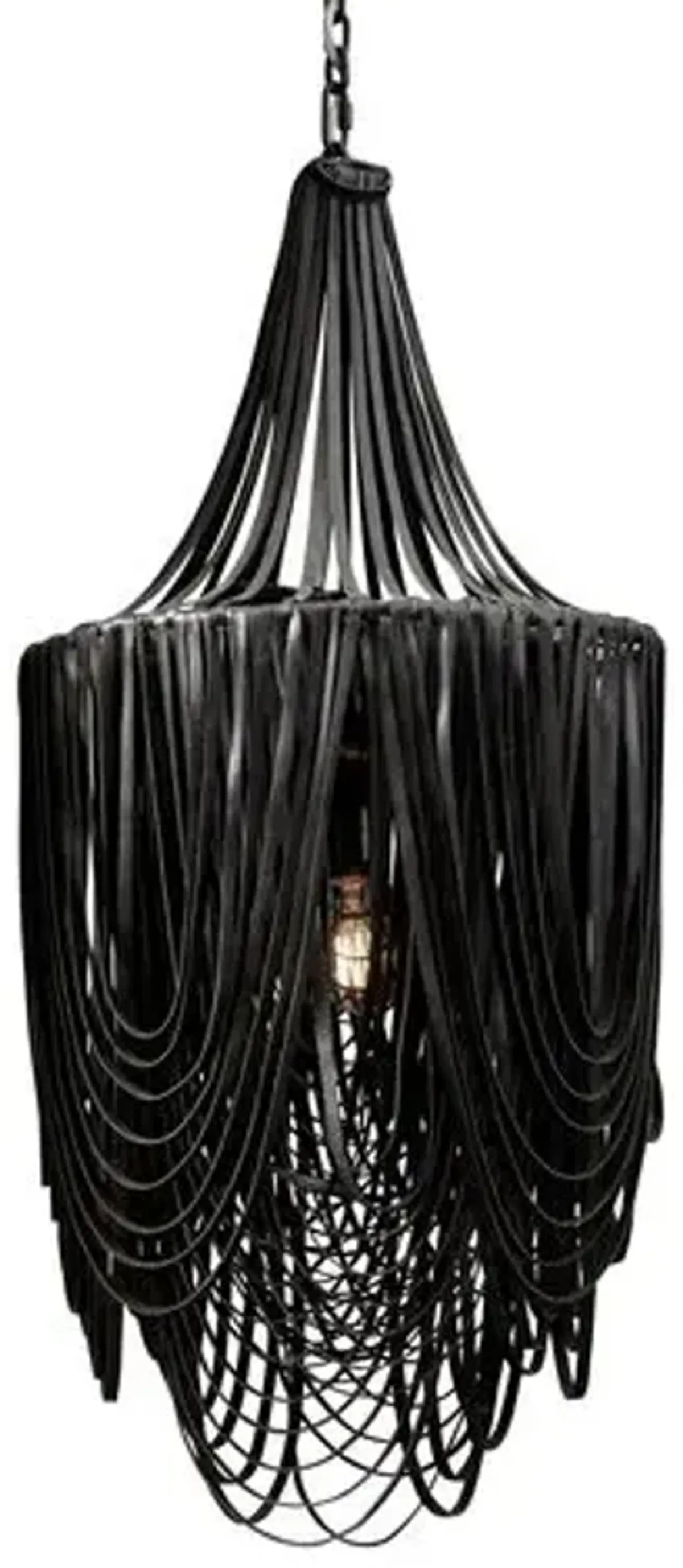 Whisper Leather Small-Long Chandelier - Black - Ngala Trading Co. - Handcrafted