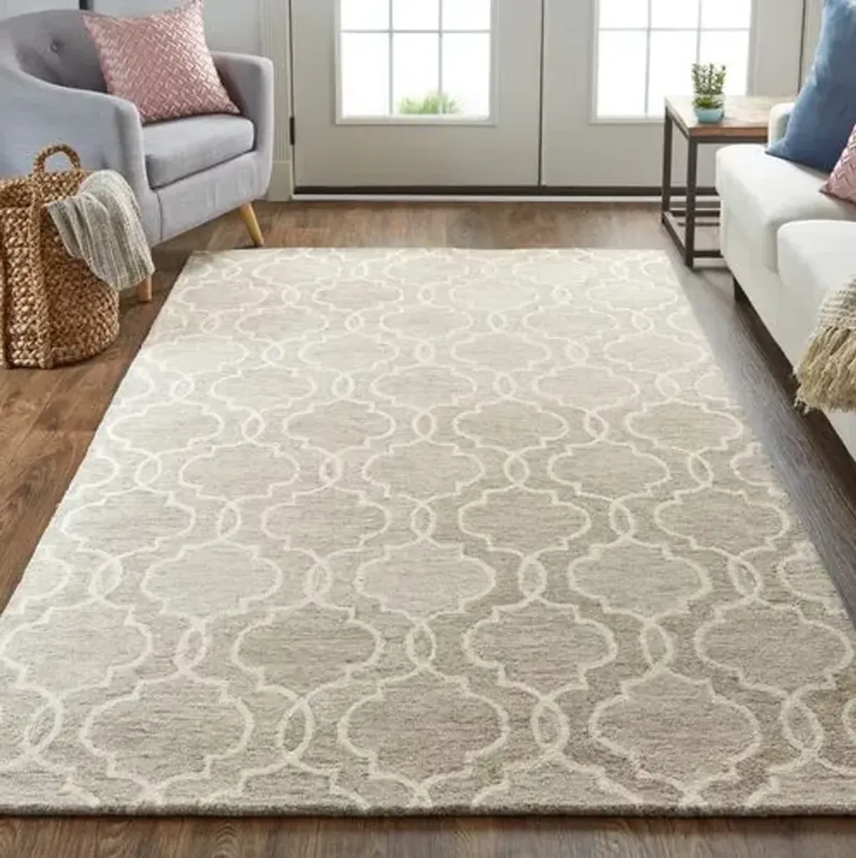 Nila Moroccan Trellis Hand-Tufted Rug - Gray/Ivory - Gray