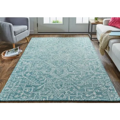 Nila Hand-Tufted Rug - Teal/Ivory - Green - Green