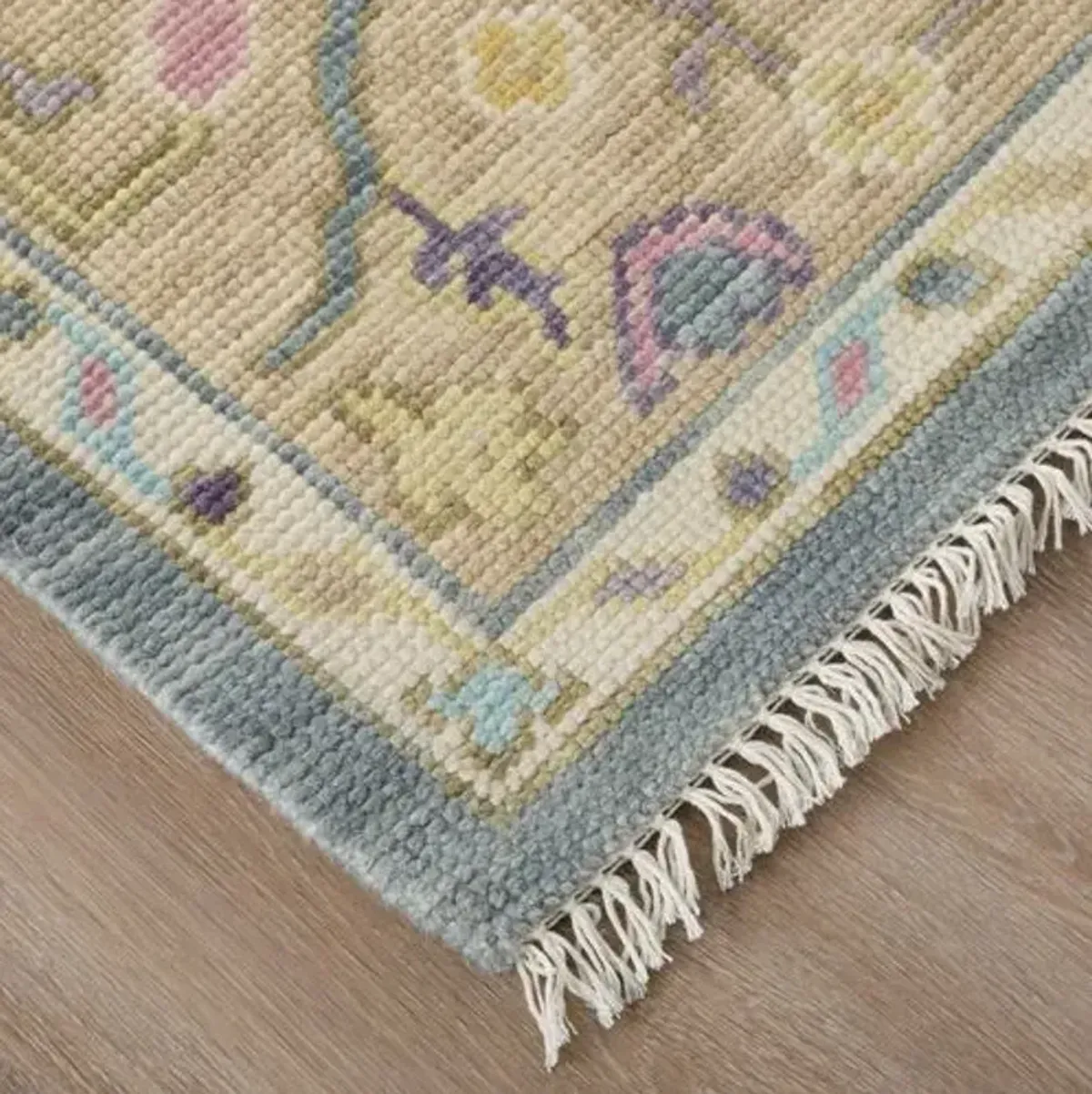 Larissa Hand-Knotted Botanical Rug - Blue/Beige - Blue