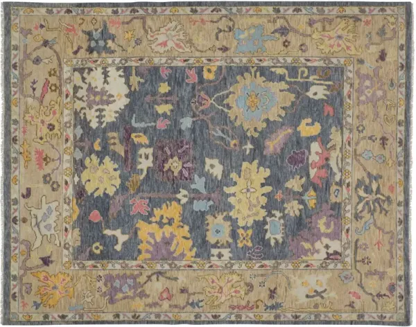 Larissa Hand-Knotted Botanical Rug - Blue/Beige - Blue